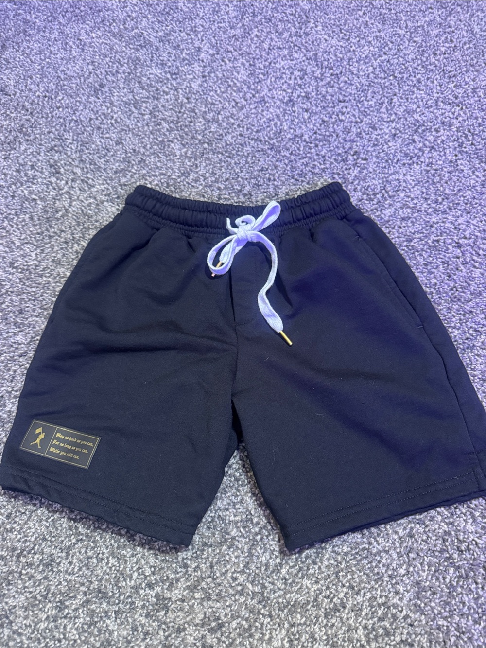 Kids Black Elastic-Waist Athletic Shorts with Drawstring